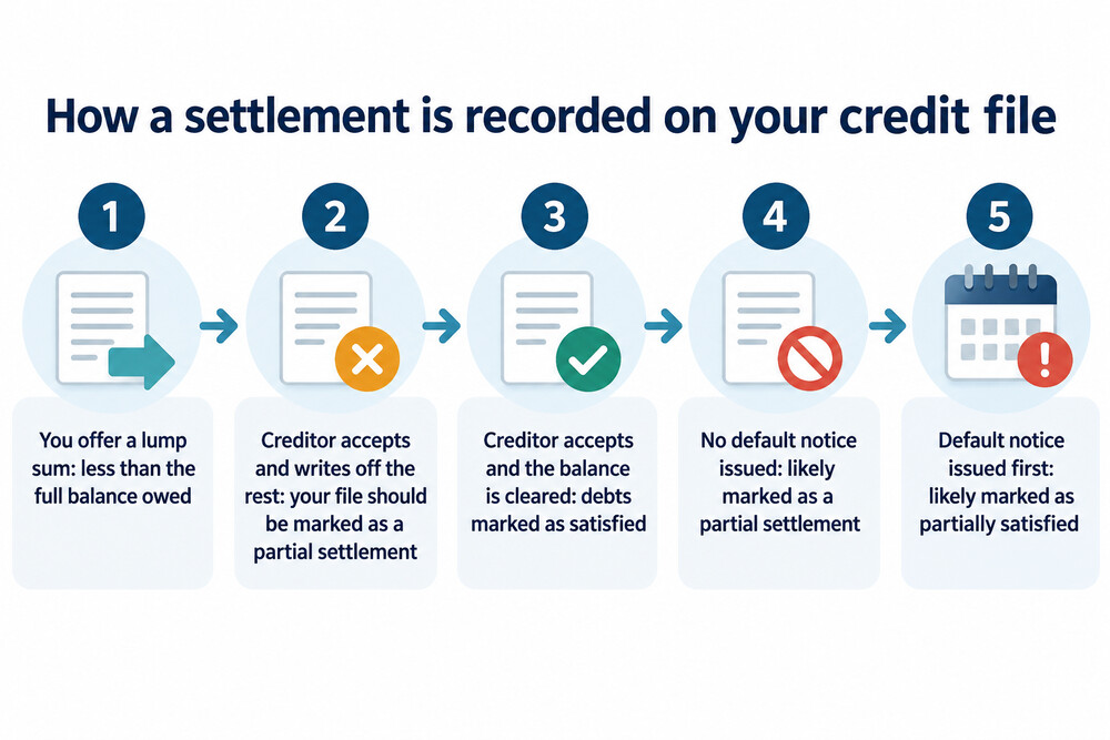 How a lump sum offer is recorded depending on whether it clears the balance