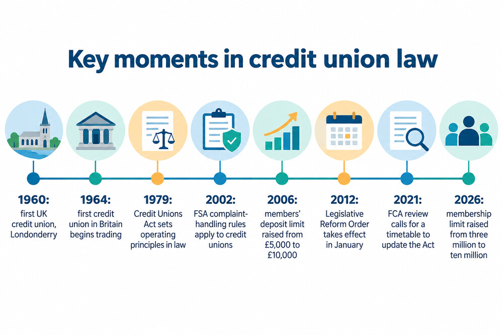 Diagram: a timeline of credit union law in Britain