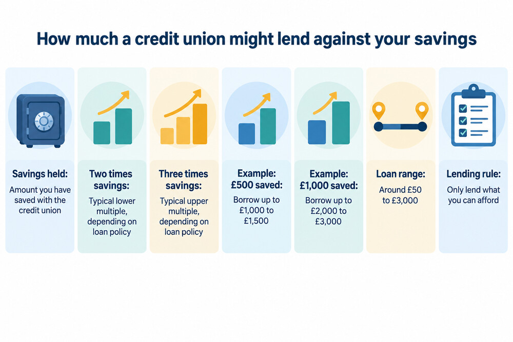 A simple table showing how much a member might borrow against their savings