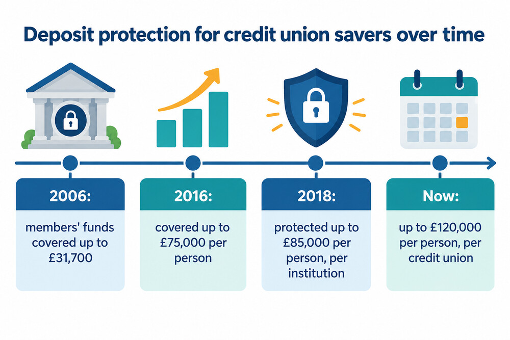 Timeline of how the deposit protection limit for credit union savers has changed