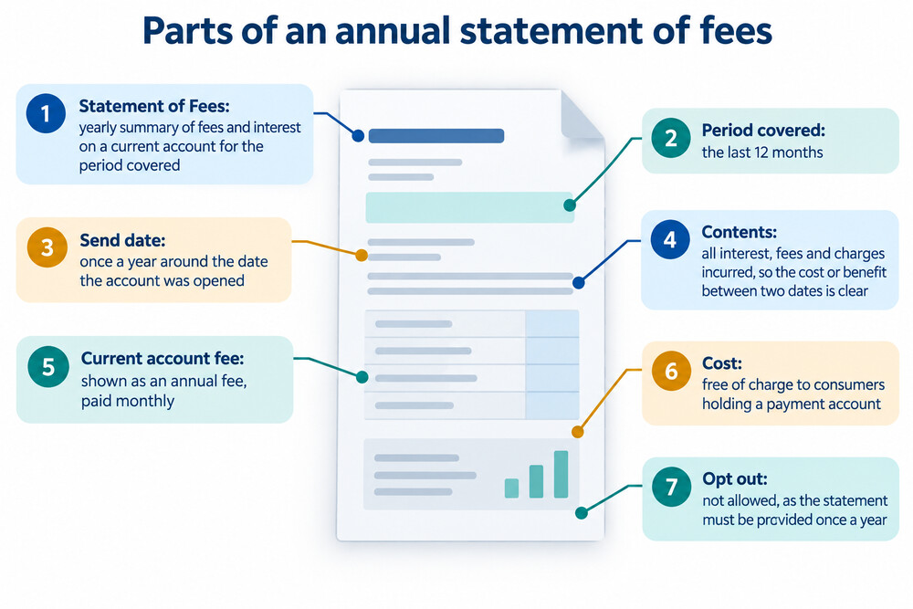 A one-page annual statement of fees with the total charges for the year circled