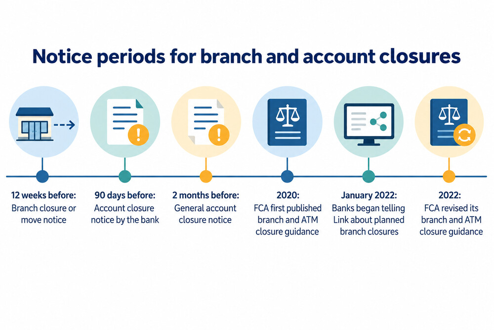 A branch window poster giving the exact closing date and the nearest alternative branch