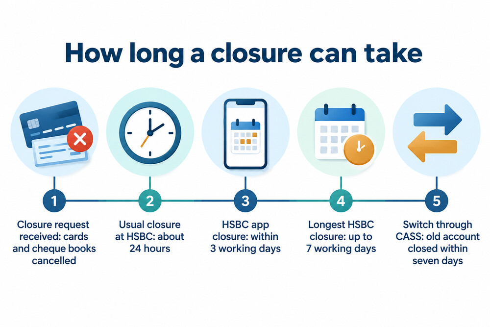 Timeline showing how long it takes for an account to close by each route