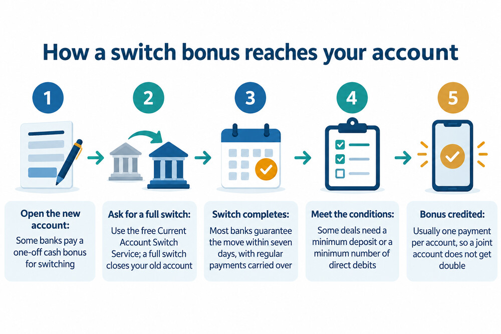 A current account statement showing a cash credit for a switching bonus