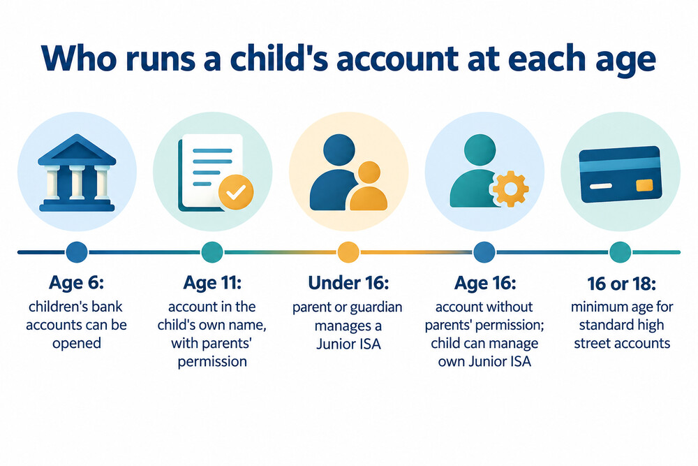 A flow showing how control of a child's account passes from parent to young person