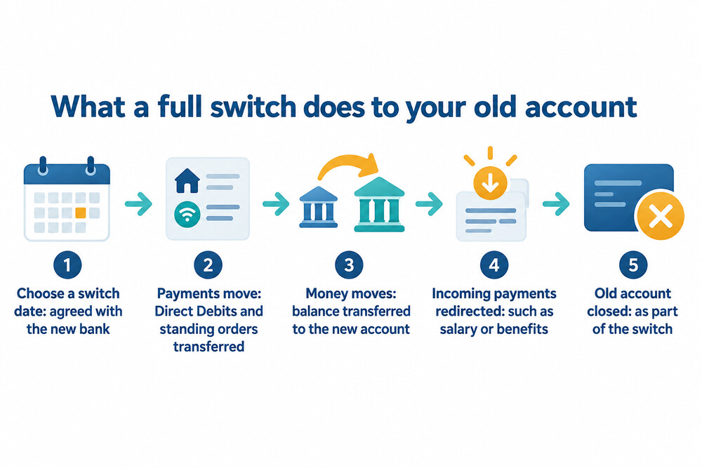 How a full switch moves payments and closes the old account