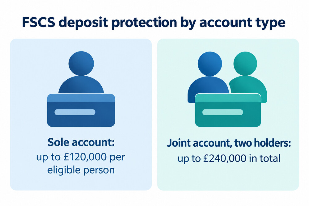 Comparison of FSCS protection for a sole account and a joint account with two holders