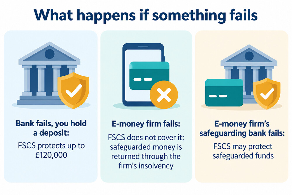 How protection works for a bank deposit and for an e-money balance