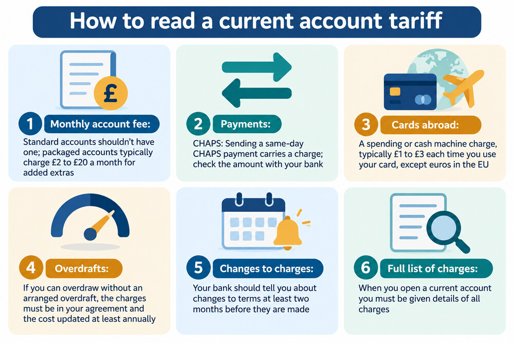 A bank's published fees and charges document listing transaction costs