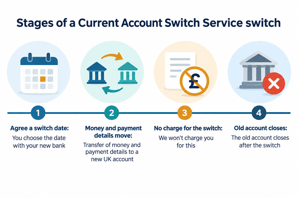 A timeline showing the stages of a Current Account Switch Service switch