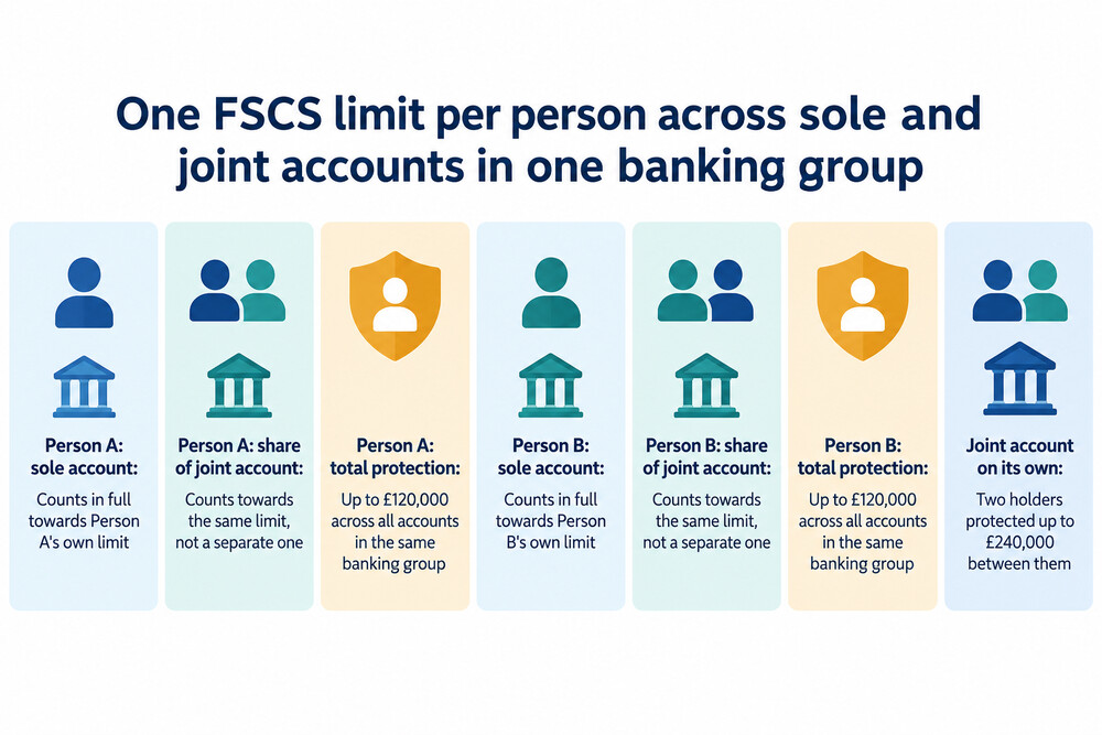 A diagram showing how the FSCS limit applies to a joint account with two holders