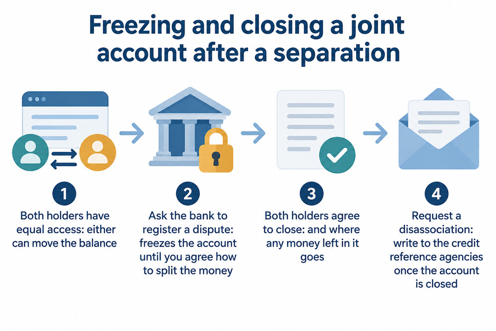 How a joint account is frozen, split and closed after a separation