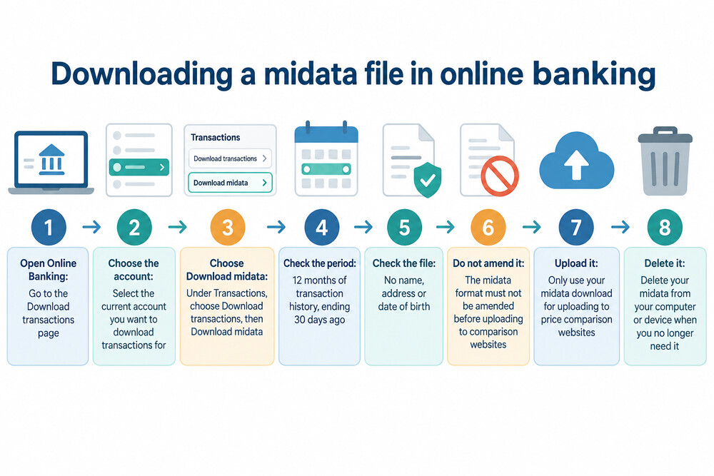 A screenshot of an online banking transactions page with the Download transactions option highlighted