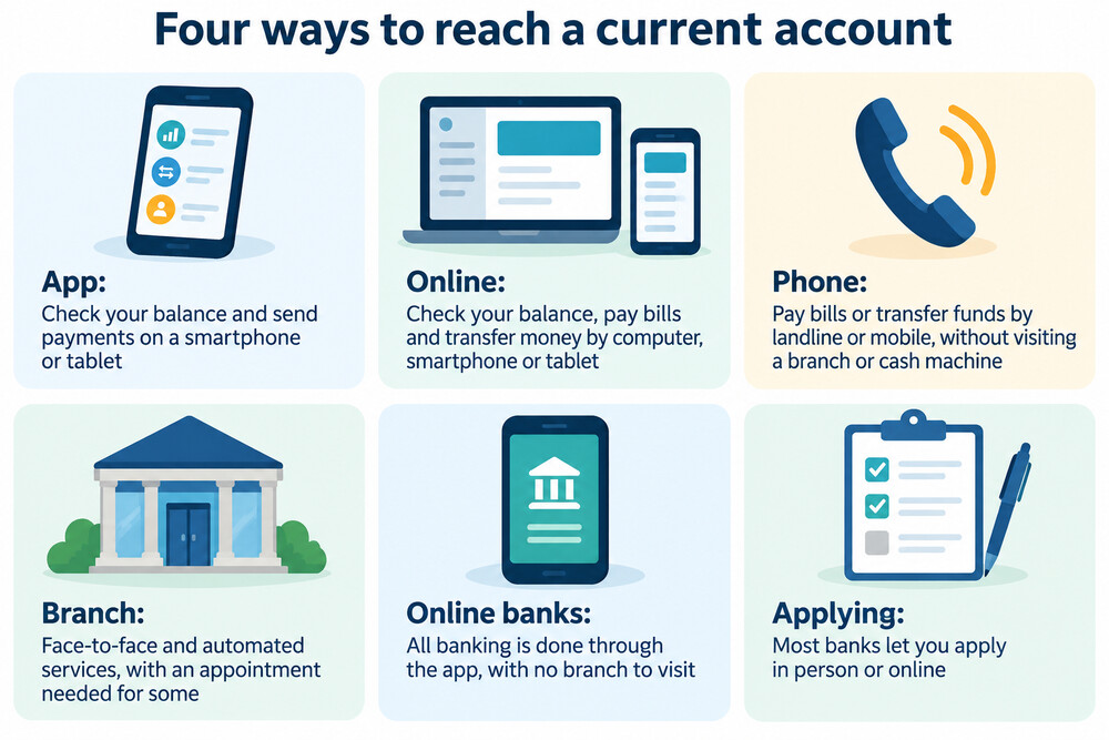 A simple side-by-side comparison of app, online, phone and branch banking