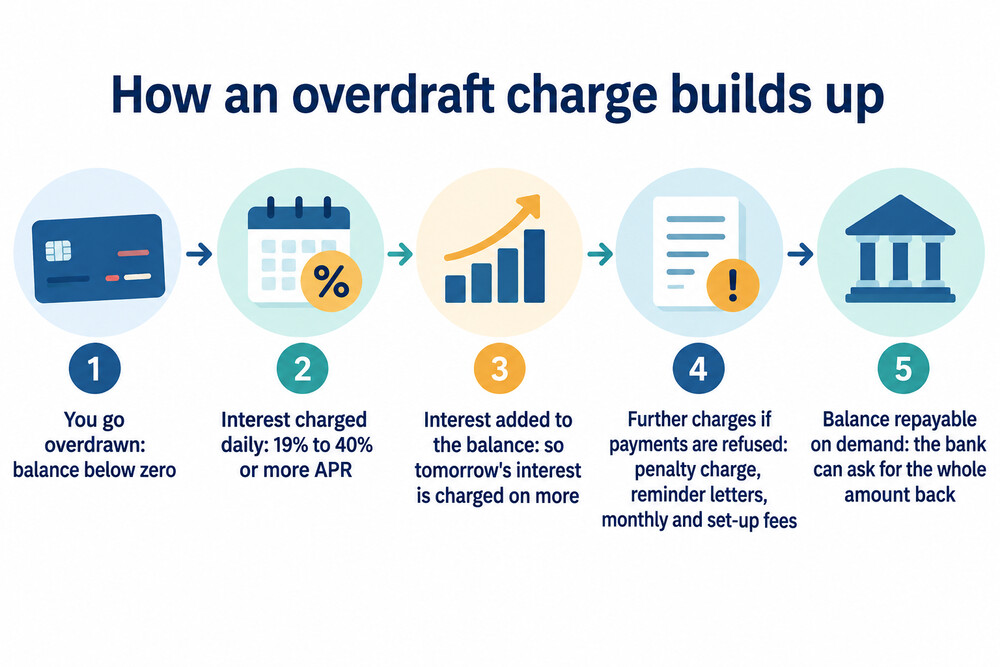 How daily overdraft interest builds on an unpaid balance