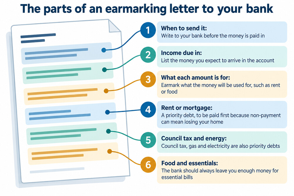 A letter from a bank to a customer, explaining that money has been earmarked or taken under its right of set-off
