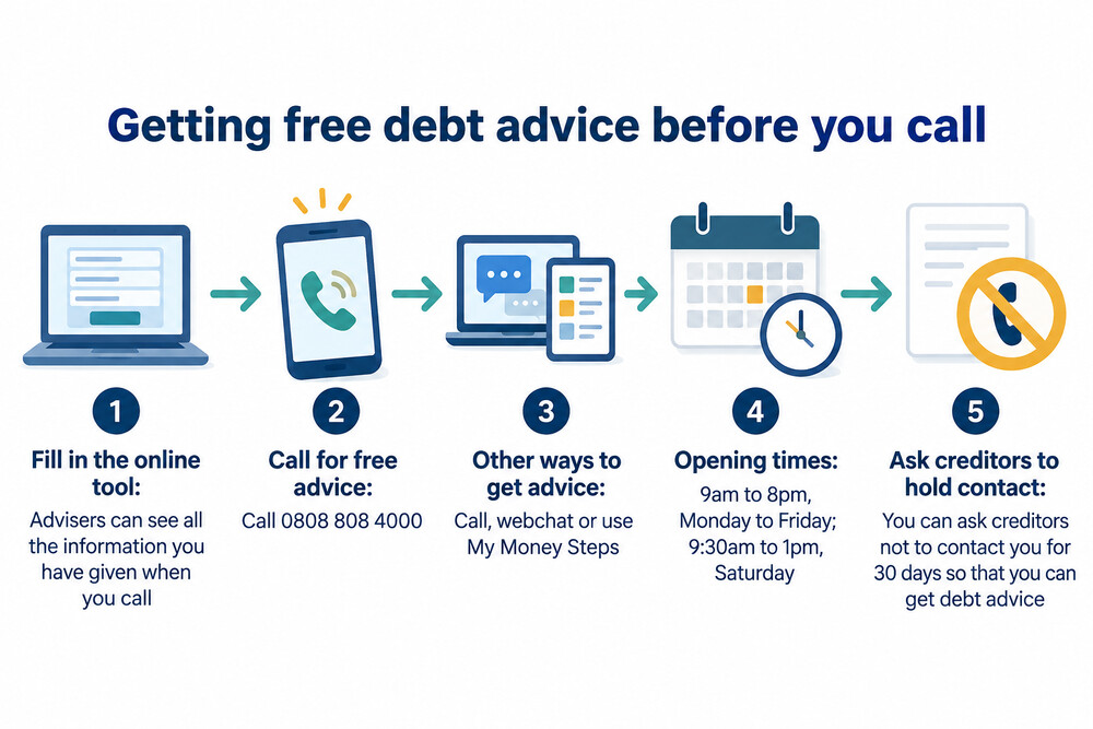 A web page showing an online debt advice tool with a partly completed budget form