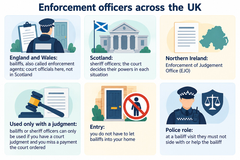 A map of the UK showing which enforcement officer operates in each nation