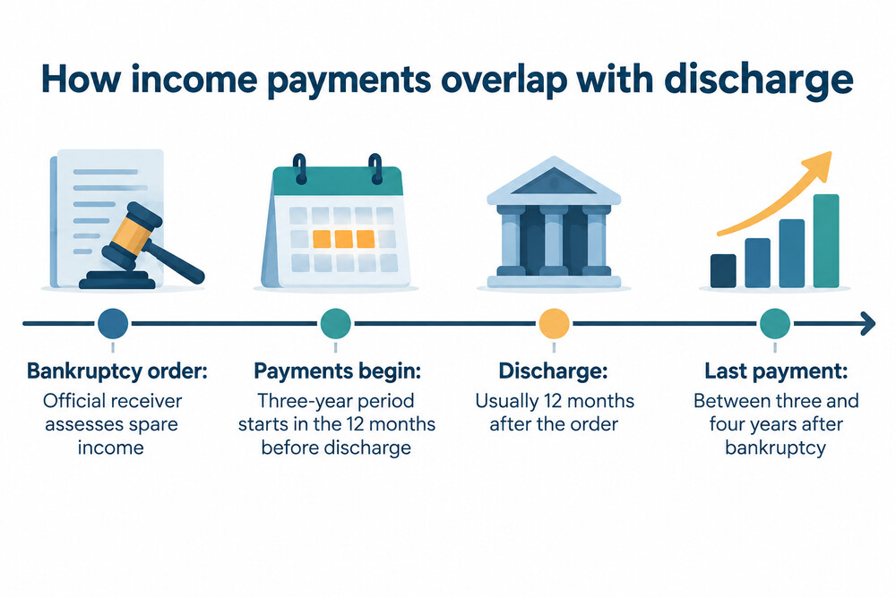 Timeline showing how bankruptcy income payments run past discharge