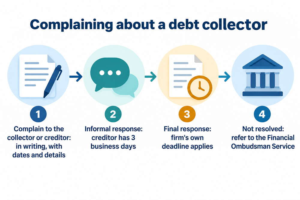 Diagram of the steps in complaining about a debt collector