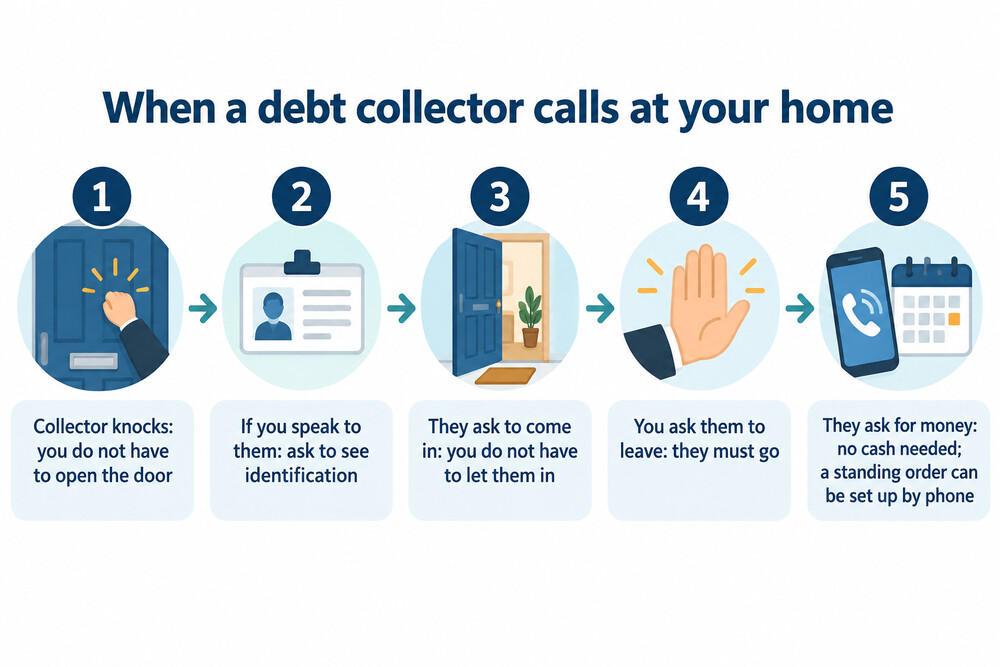 Diagram of the choices when a debt collector knocks at the door