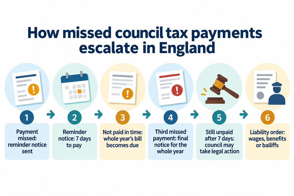 How missed council tax payments escalate in England