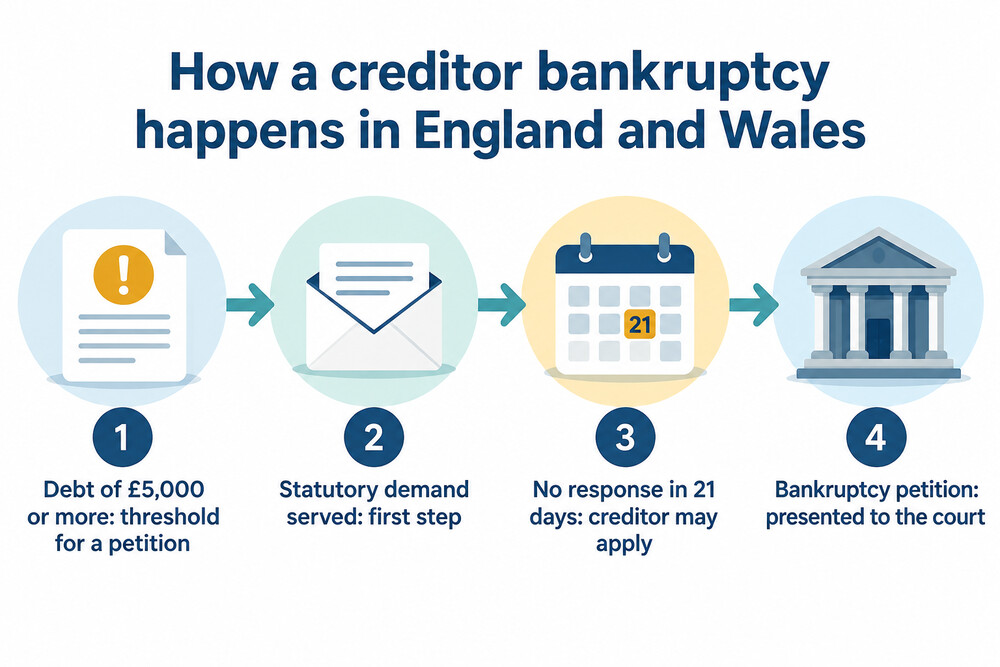 A diagram of the steps before a creditor bankruptcy