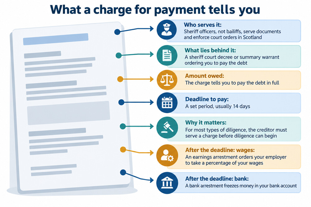 An example of a charge for payment document, with the 14 day payment deadline highlighted