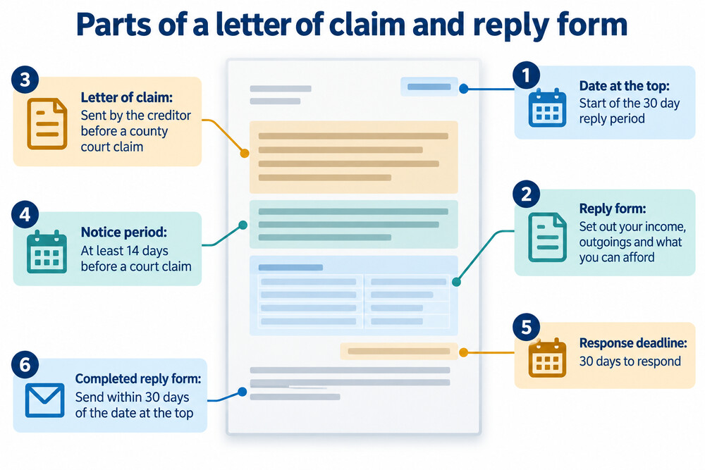 A letter before claim with the reply form and the date at the top circled