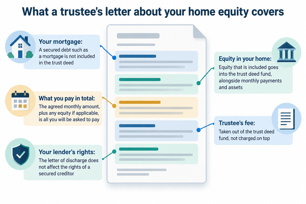 A letter from a trustee explaining how equity in a home will be dealt with in a trust deed