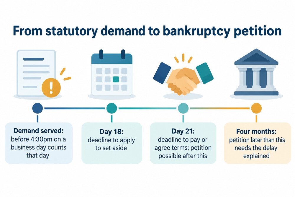 How long a creditor has at each stage after serving a statutory demand