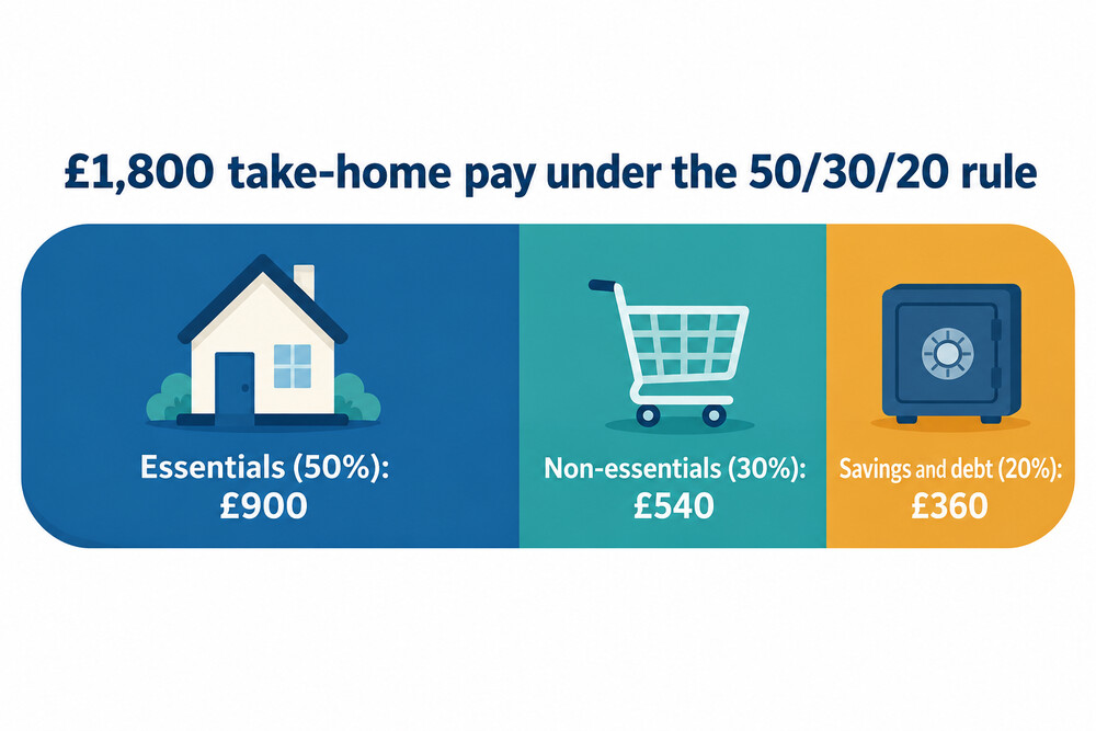 How £1,800 of take-home pay divides under the 50/30/20 rule
