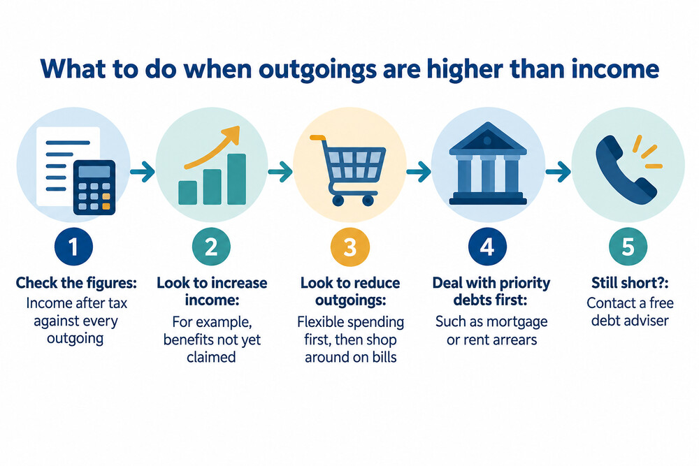 Flowchart of the steps to take when a budget shows a deficit