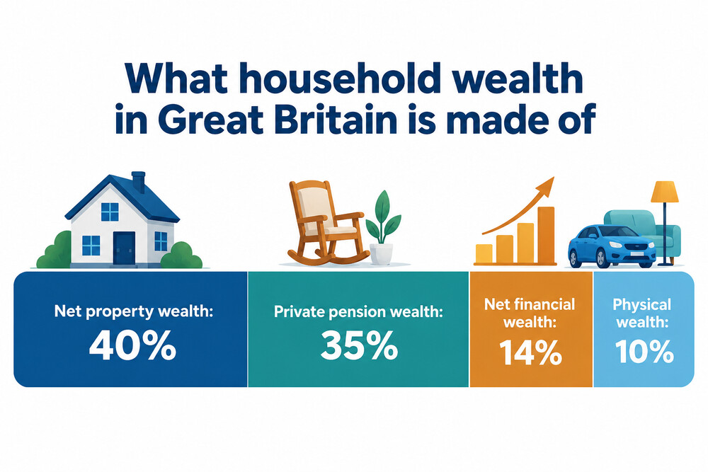 Where household wealth sits in Great Britain, April 2020 to March 2022