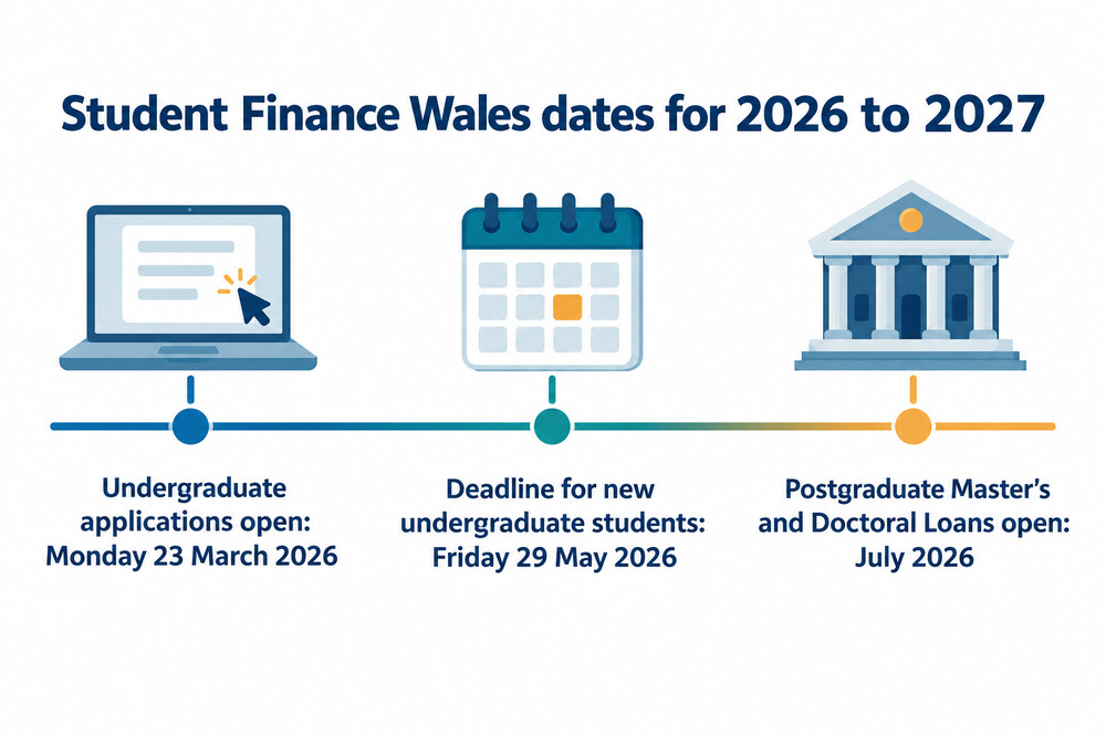 Timeline of Student Finance Wales dates for courses starting in 2026