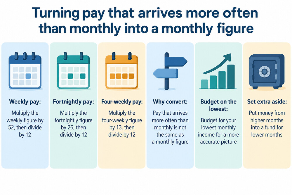 A table showing weekly, fortnightly and four-weekly pay converted into a monthly figure