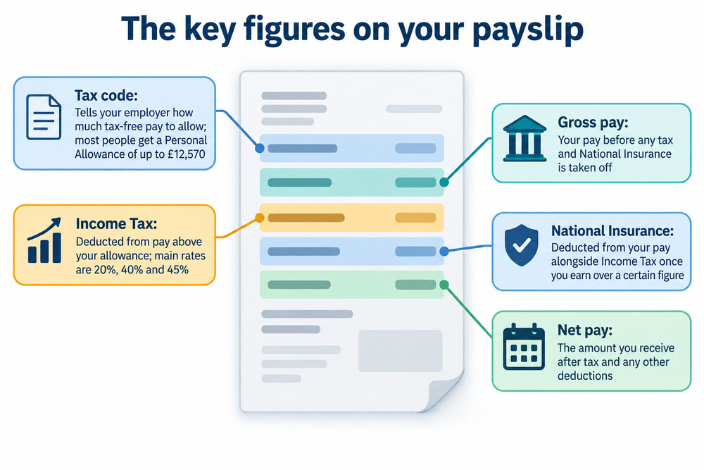 A checklist of the payslip figures to verify each month, with tick boxes