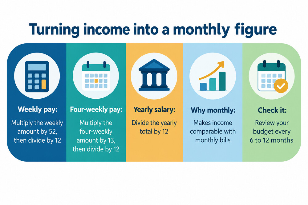 A conversion table showing weekly, four-weekly and yearly amounts turned into monthly figures