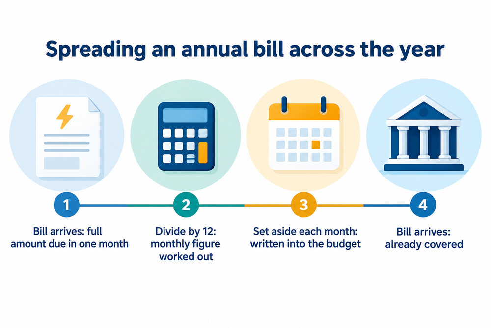 A timeline showing an annual bill spread across twelve monthly amounts