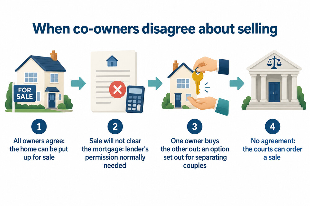 How co-owners can resolve a disagreement about the home, from agreeing a sale to a court order