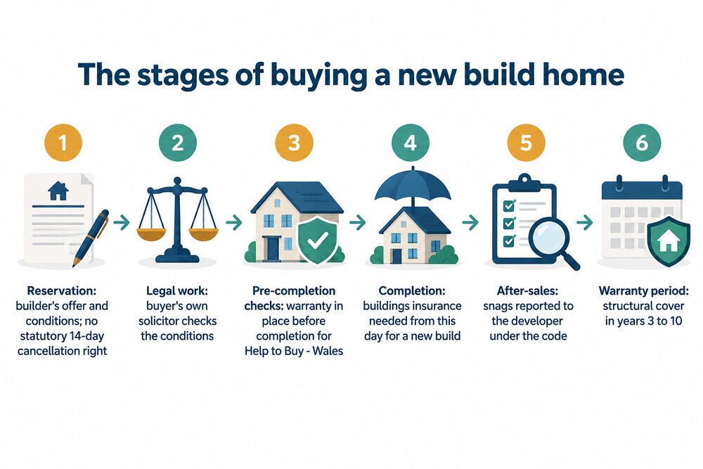 Diagram of the stages of a new build purchase from reservation to after-sales