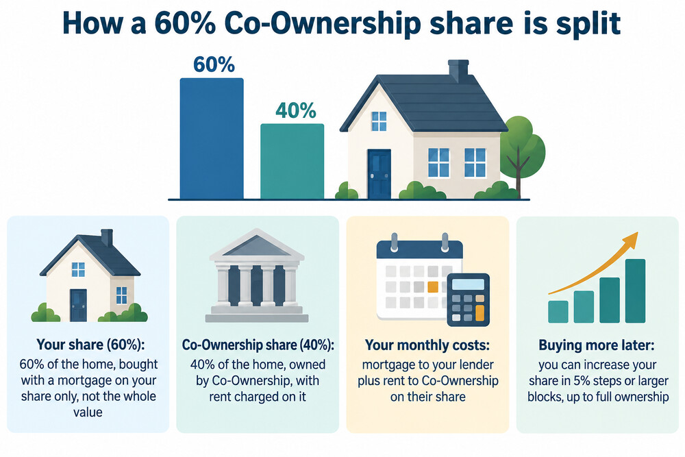 A simple bar showing a 60% owned share and a 40% share owned by Co-Ownership