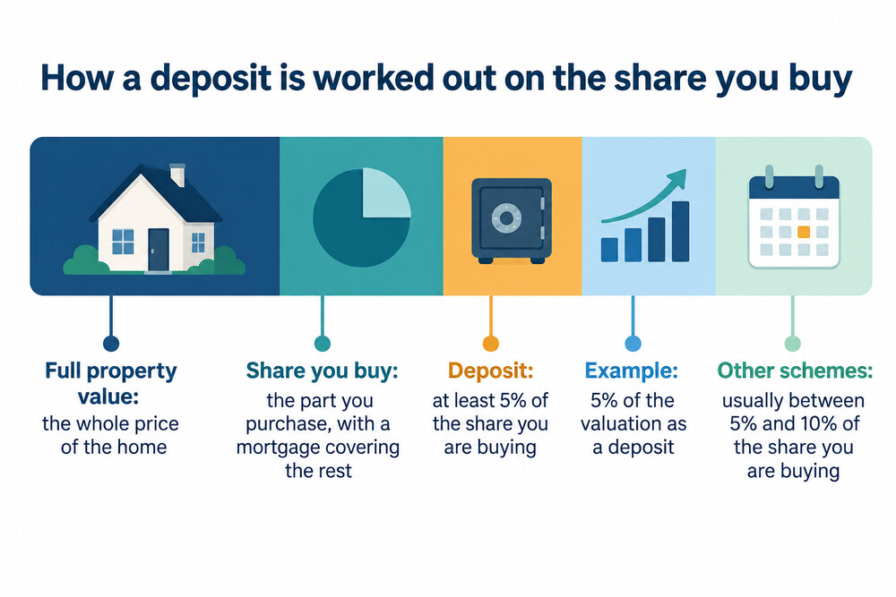 A simple table showing how a deposit is calculated on the share being bought rather than the full property value