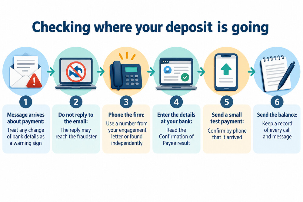 How a buyer can check payment details before sending a deposit