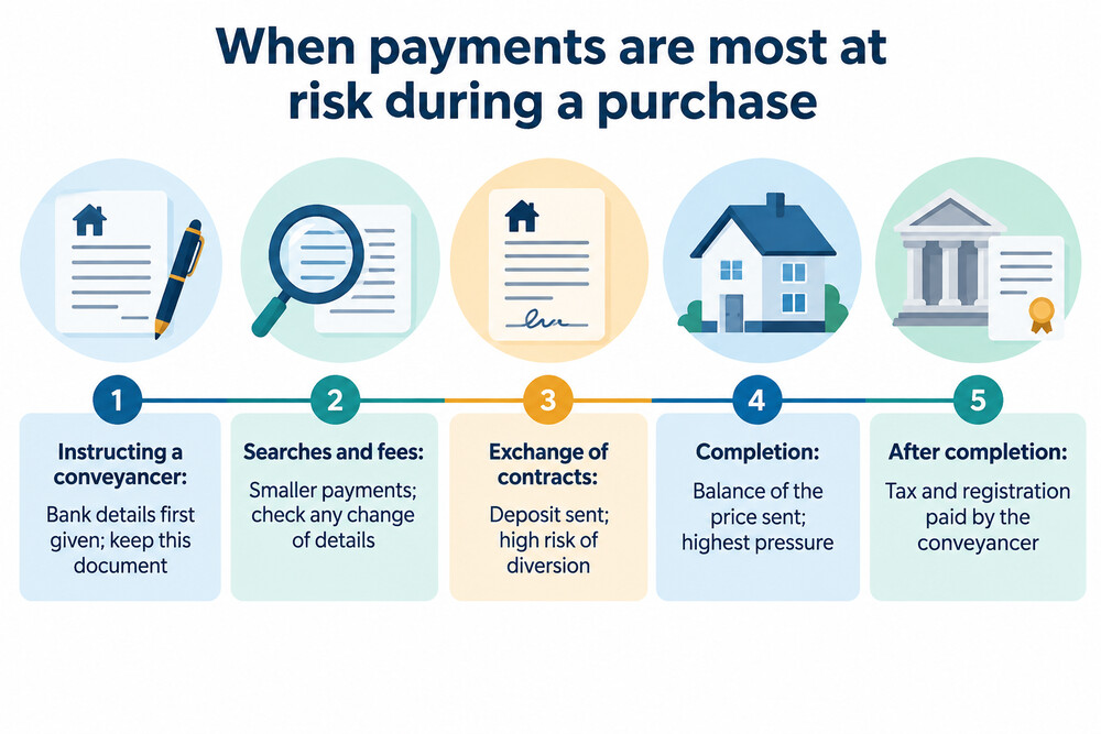 Timeline of a home purchase showing the points where payments are most at risk