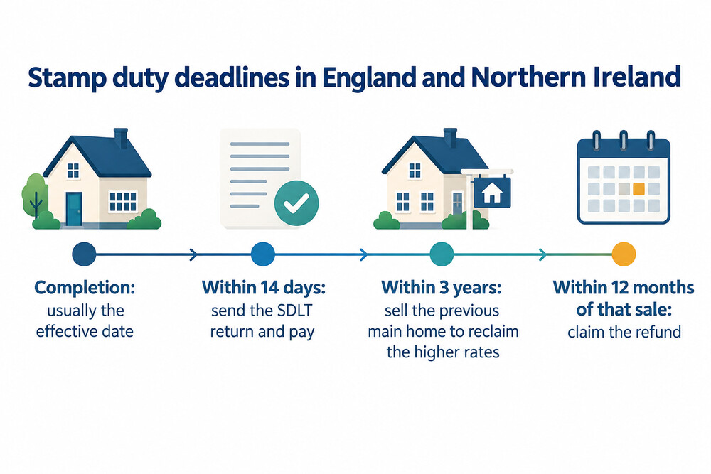 A timeline from completion to the stamp duty deadline and the window for reclaiming the higher rates