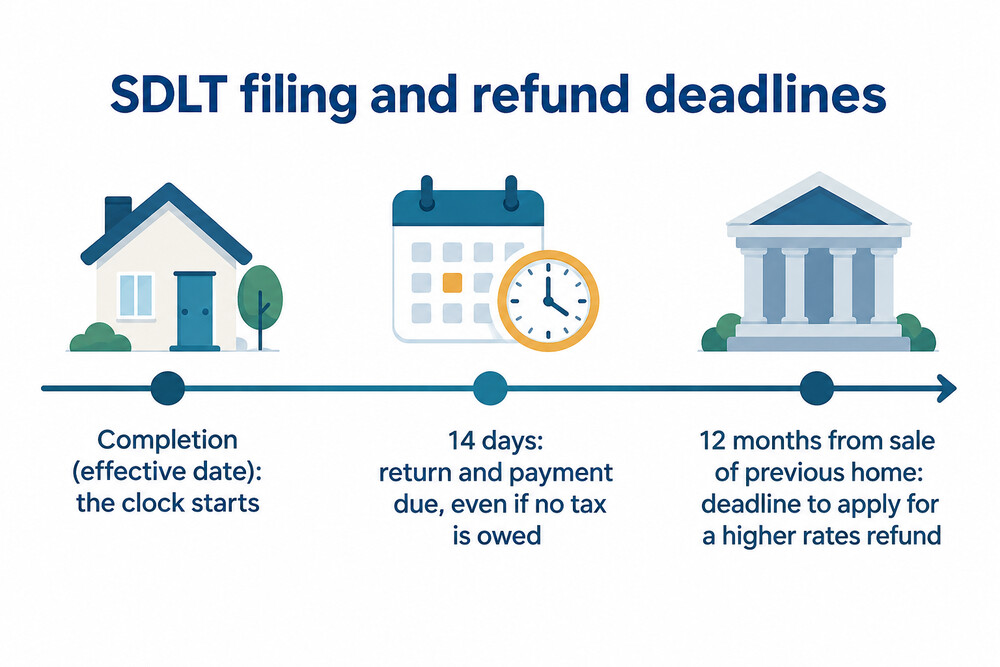 A timeline showing the 14-day filing window and the 12-month refund window