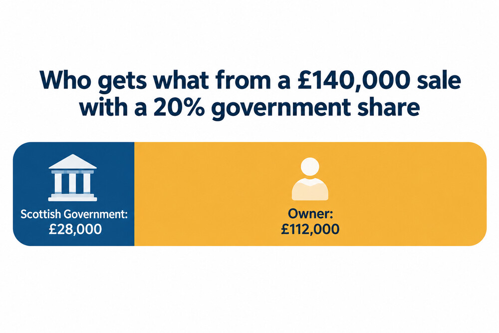 Breakdown of the proceeds from a £140,000 sale with a 20% government share