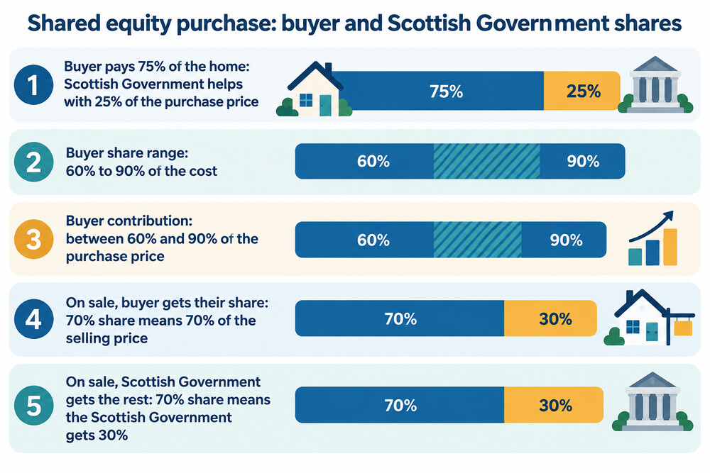 A simple diagram showing the buyer's share and the government's share of a shared equity purchase