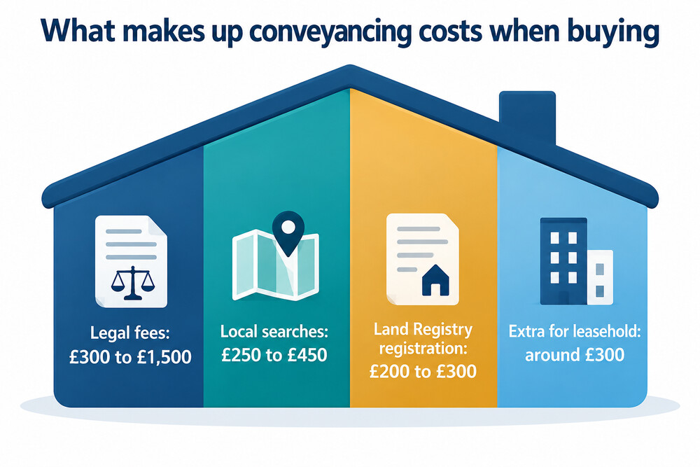How conveyancing costs on a purchase break down between legal fees and disbursements